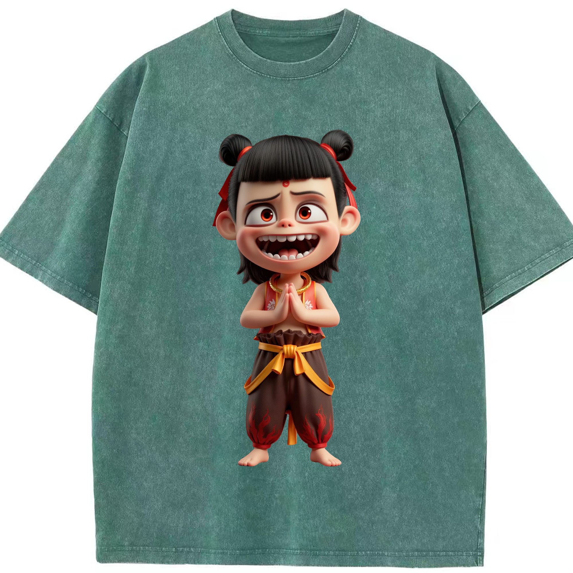 （画像用） Ne Zha 2 ナタ 魔童の大暴れ 綿100% ヴィンテージ風 半袖Tシャツ（フロントプリント）